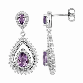 Sterling Silver Double Pear Amethyst Earrings