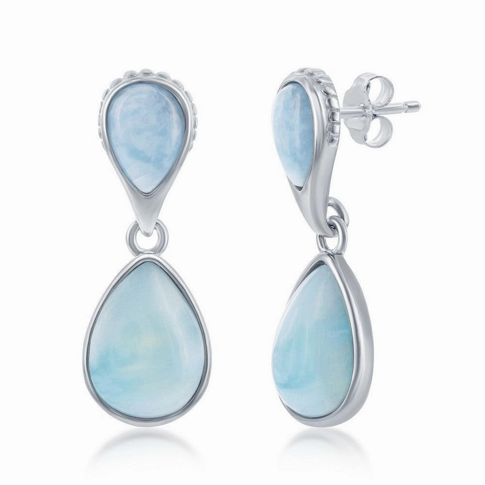 Sterling Silver Double Pearshaped Larimar Earrings