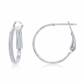 Sterling Silver Double Ridge Hoop Earrings, 20 mm
