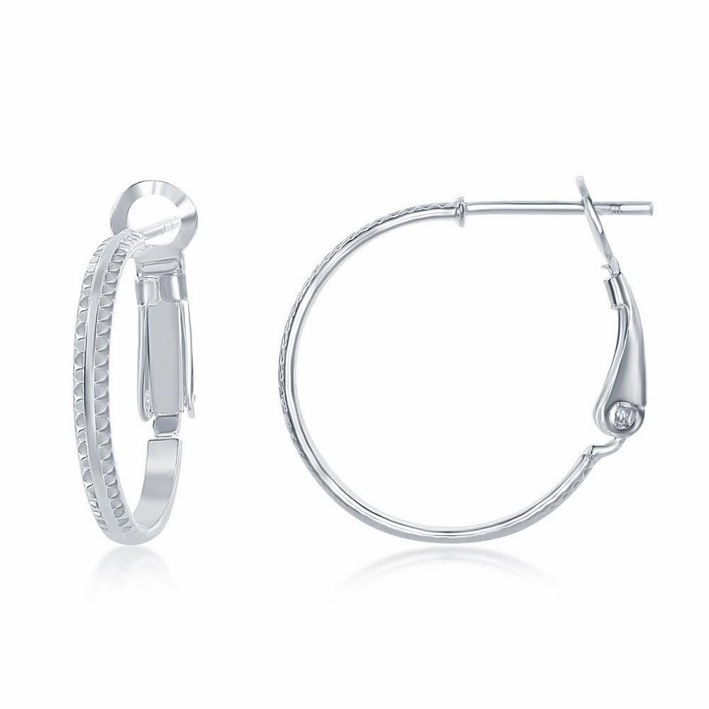 Sterling Silver Double Ridge Hoop Earrings, 20 mm