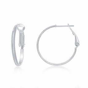 Sterling Silver Double Ridge Hoop Earrings, 25 mm