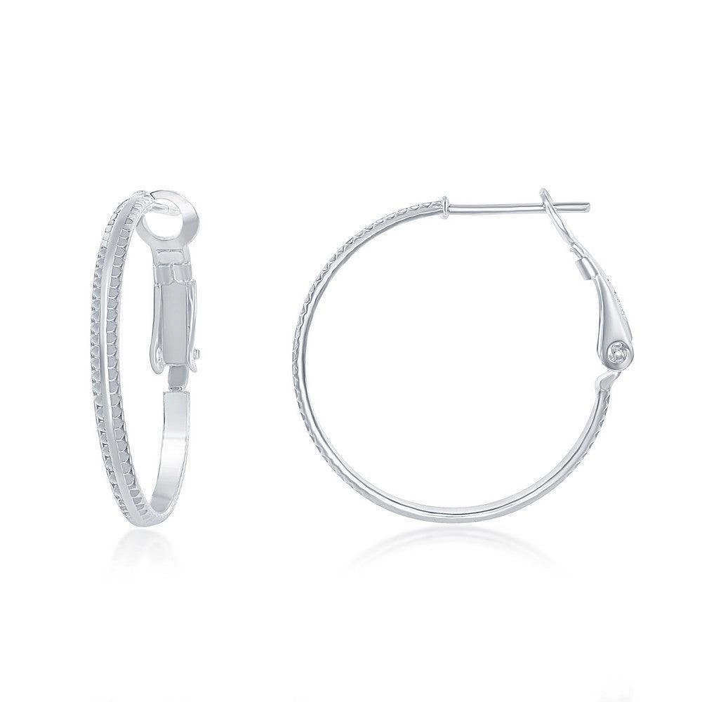 Sterling Silver Double Ridge Hoop Earrings, 25 mm