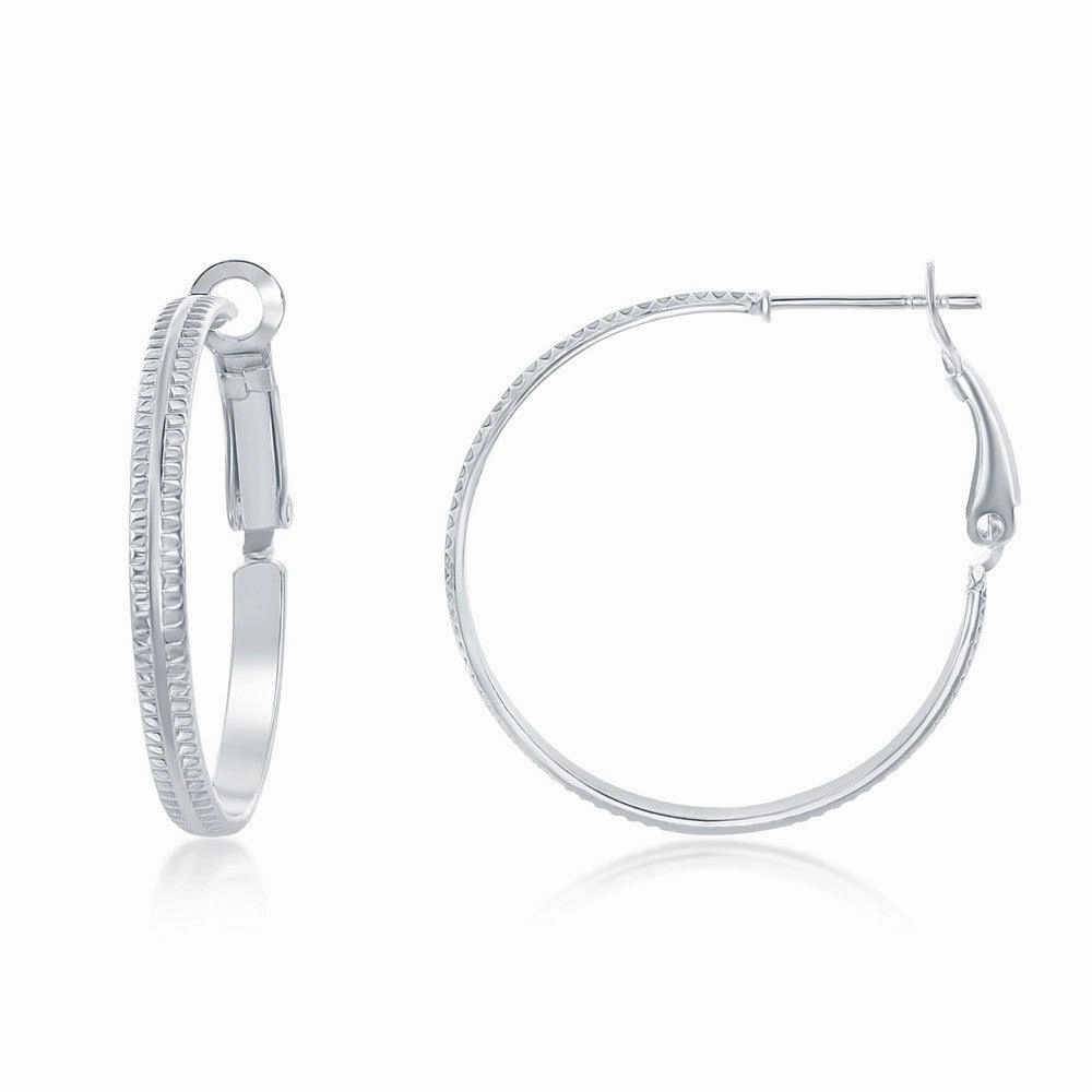 Sterling Silver Double Ridge Hoop Earrings, 30 mm