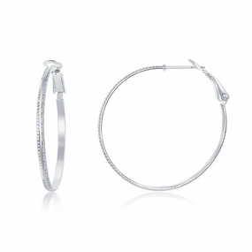 Sterling Silver Double Ridge Hoop Earrings, 35 mm