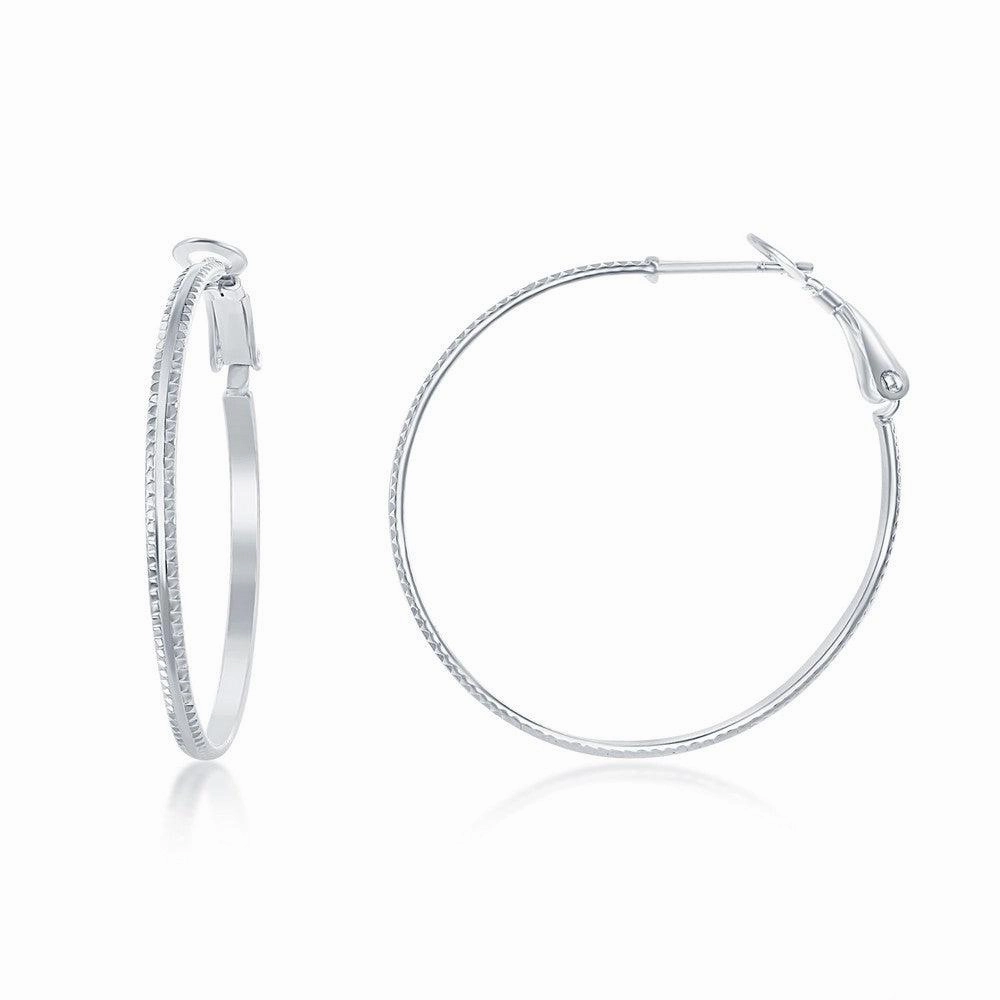 Sterling Silver Double Ridge Hoop Earrings, 35 mm