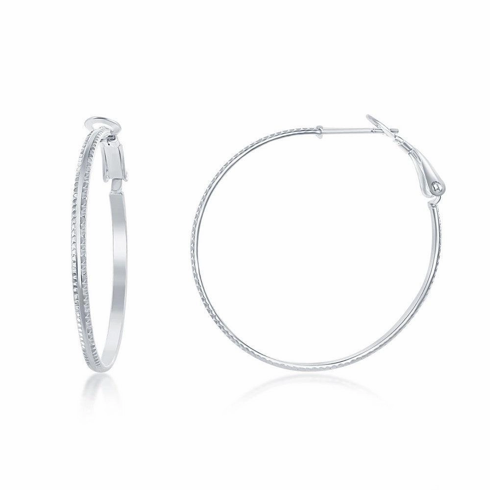Sterling Silver Double Ridge Hoop Earrings, 35 mm