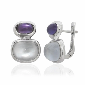 Sterling Silver Doublet MOP and Amethyst Earrings