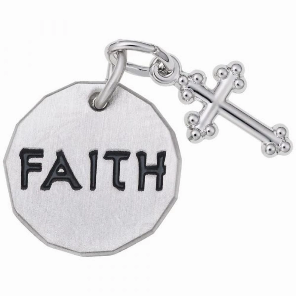 Sterling Silver Faith Tag with Cross Charm