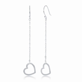 Sterling Silver Fancy Chain Open Heart Earrings