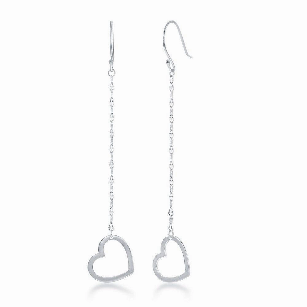 Sterling Silver Fancy Chain Open Heart Earrings