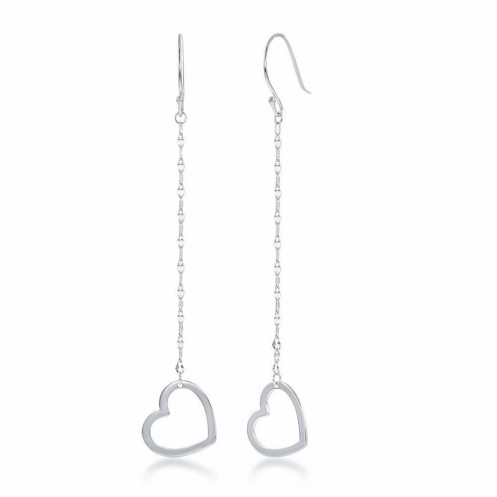 Sterling Silver Fancy Chain Open Heart Earrings