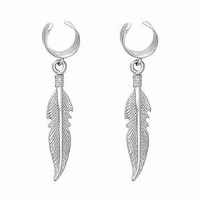 Sterling Silver Feather Ear Cuff Earrings