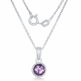 Sterling Silver February Amethyst Pendant Chain