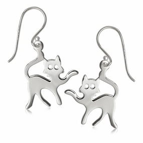 Sterling Silver Flat Cat Earrings
