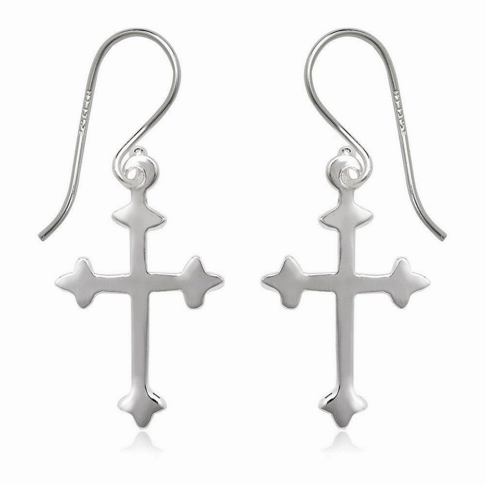 Sterling Silver Flat Cross Earrings