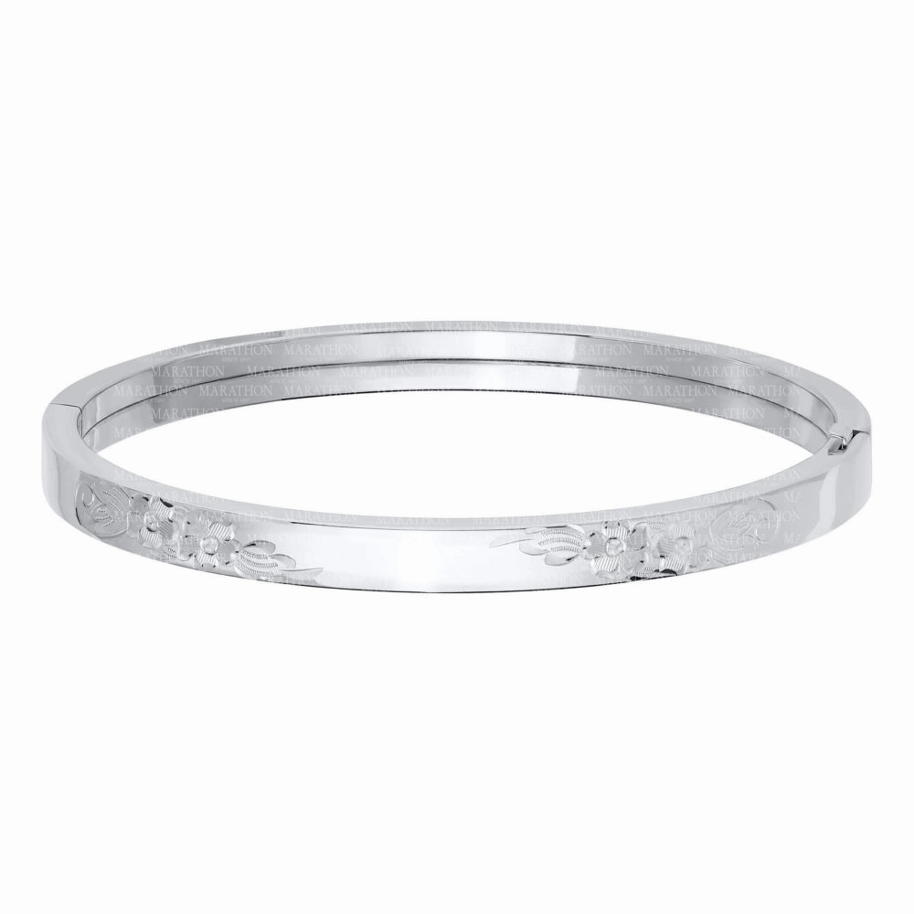 Sterling Silver Floral Engraved Bangle