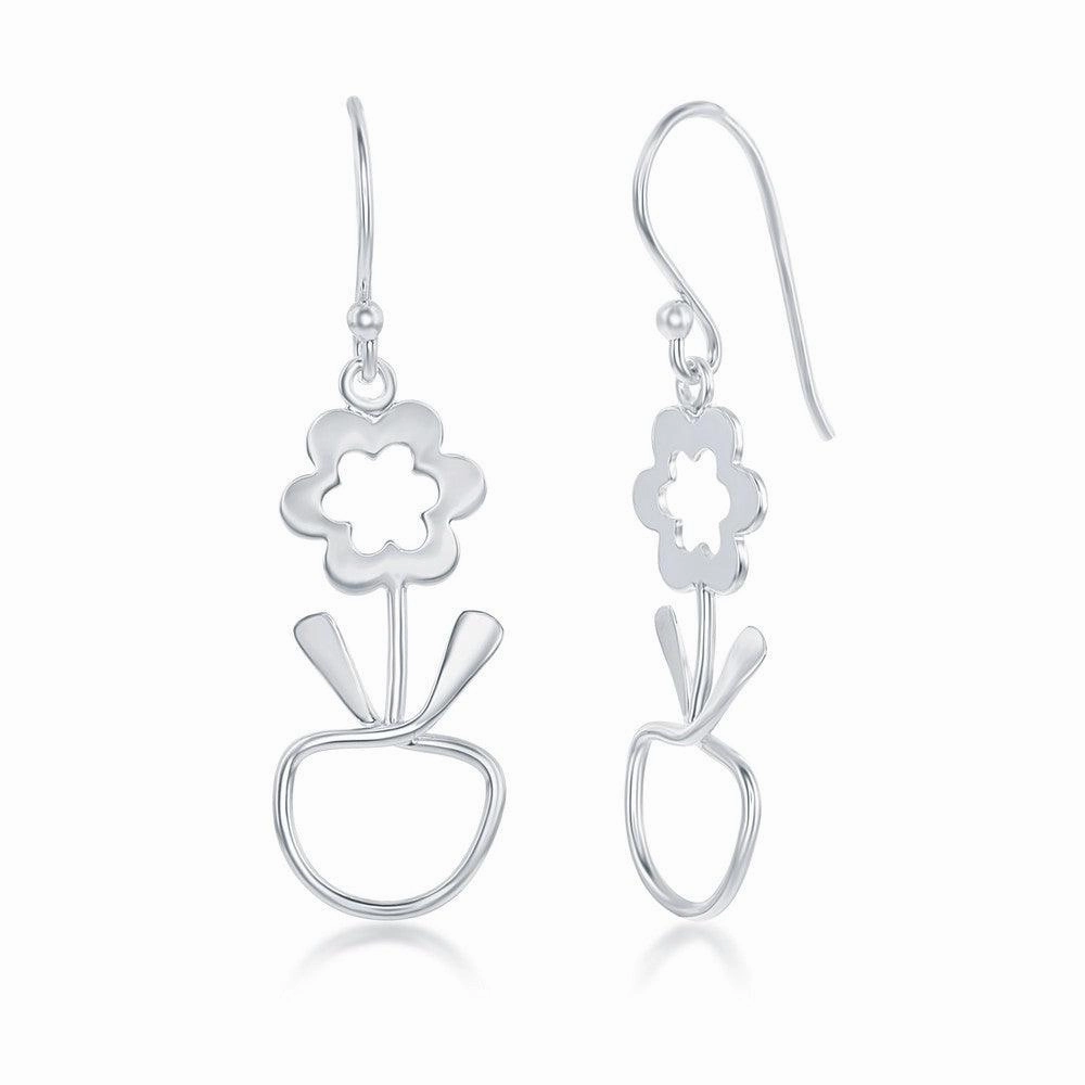 Sterling Silver Flower and Apple Designed Earrings