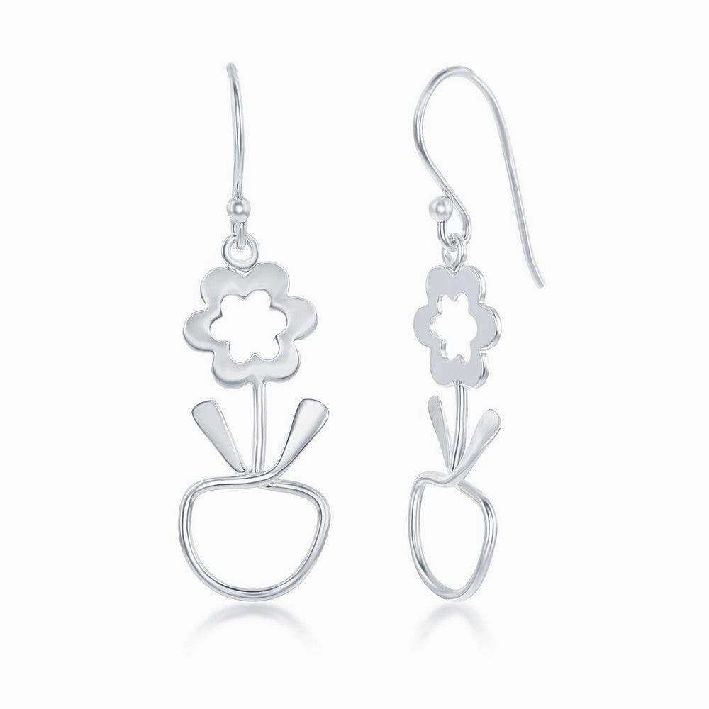 Sterling Silver Flower and Apple Designed Earrings