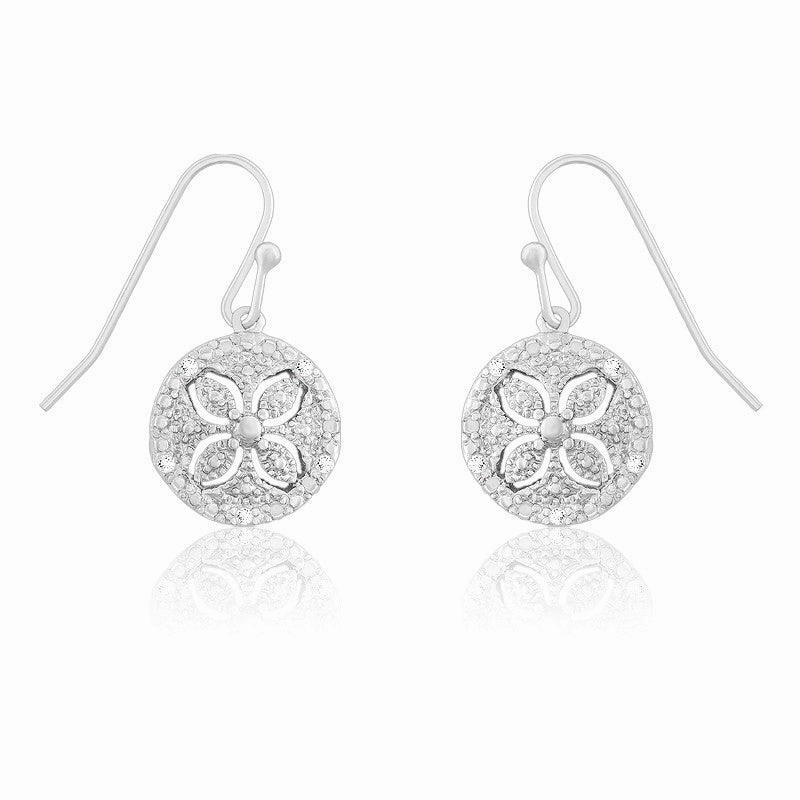Sterling Silver Flower Cutout Diamond Earrings
