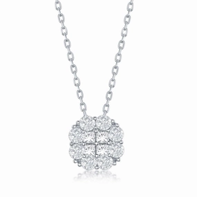 Sterling Silver Flower Design Cubic Zirconia Necklace