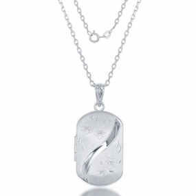 Sterling Silver Flower Designed Rectangular Locket