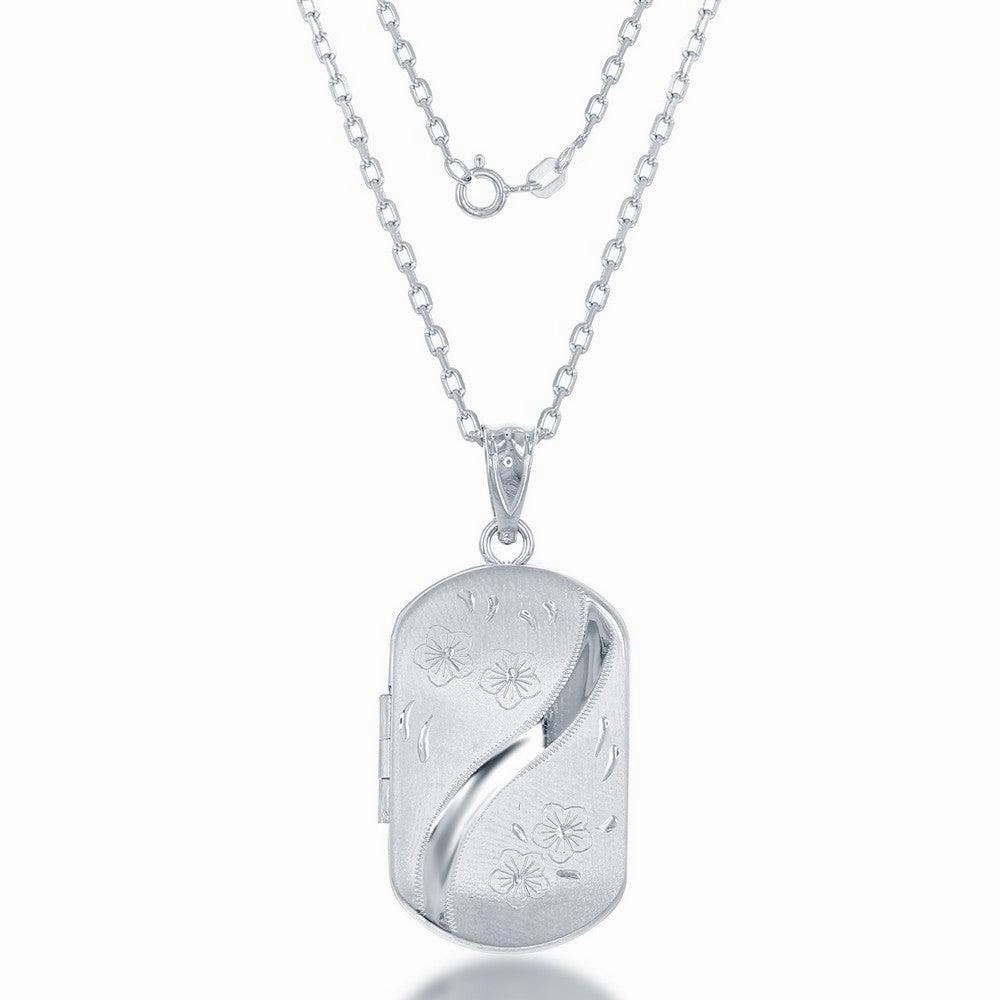 Sterling Silver Flower Designed Rectangular Locket