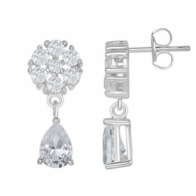 Sterling Silver Flower Teardrop Bridal Earrings