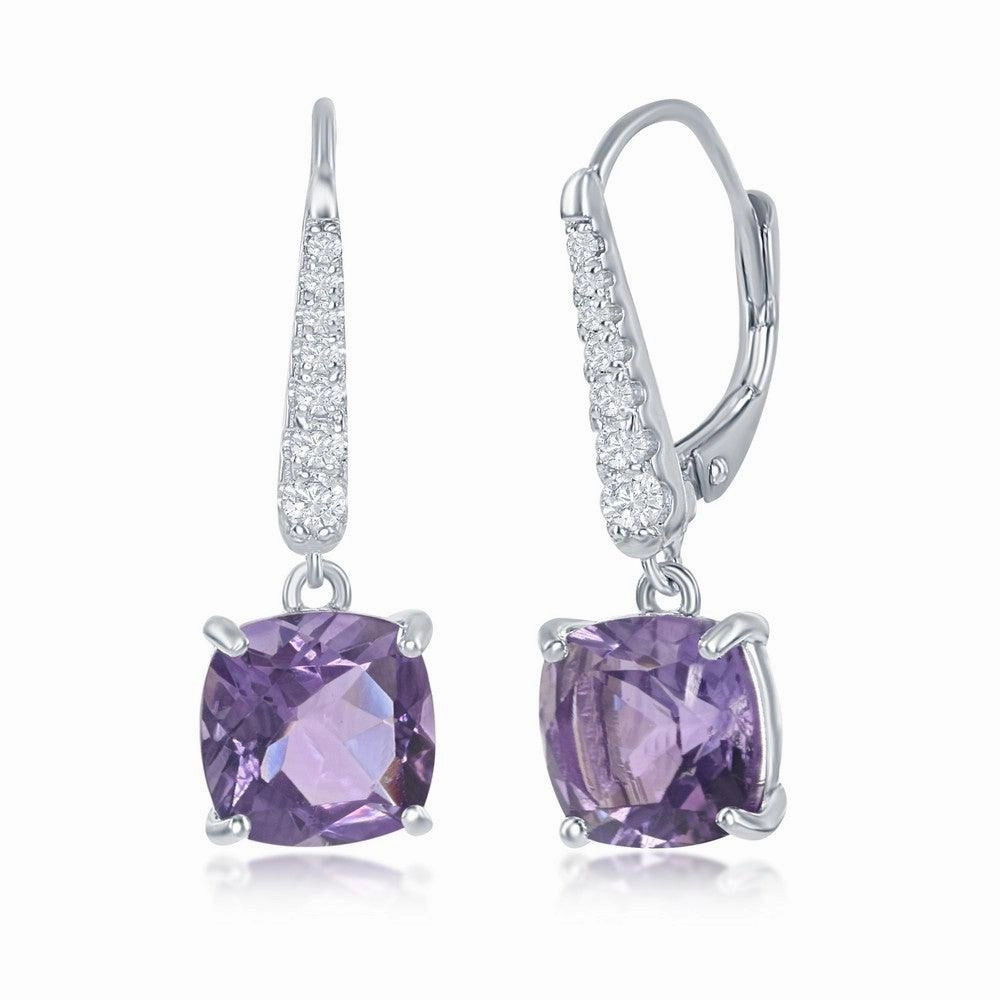 Sterling Silver Four Prong Amethyst Earrings