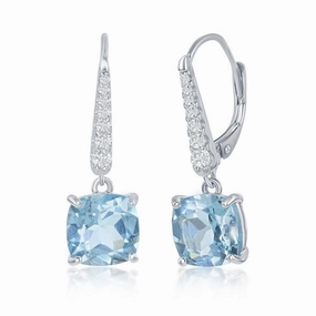 Sterling Silver Four Prong Blue Topaz Earrings