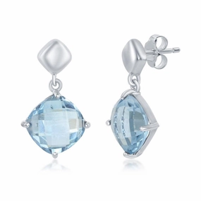 Sterling Silver Four Prong Blue Topaz Earrings