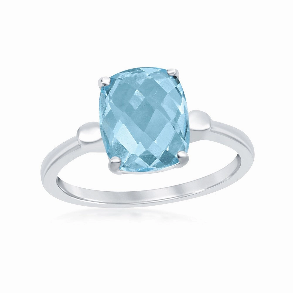 Sterling Silver Four-Prong Checkered 3.85cttw Blue Topaz Ring - W-2147