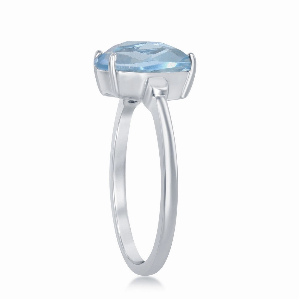 Sterling Silver Four-Prong Checkered 3.85cttw Blue Topaz Ring - W-2147