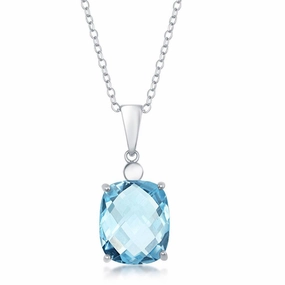 Sterling Silver Four-Prong Checkered 7.4cttw Blue Topaz Necklace