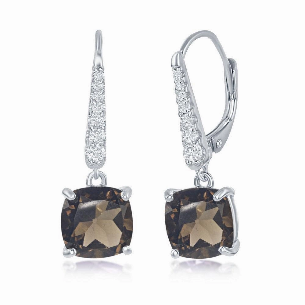 Sterling Silver Four Prong Smoky Quartz Earrings