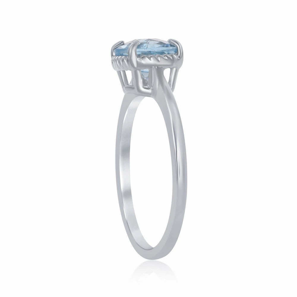 Sterling Silver Four-Prong Square Blue Topaz Rope Design Border Ring - W-1985