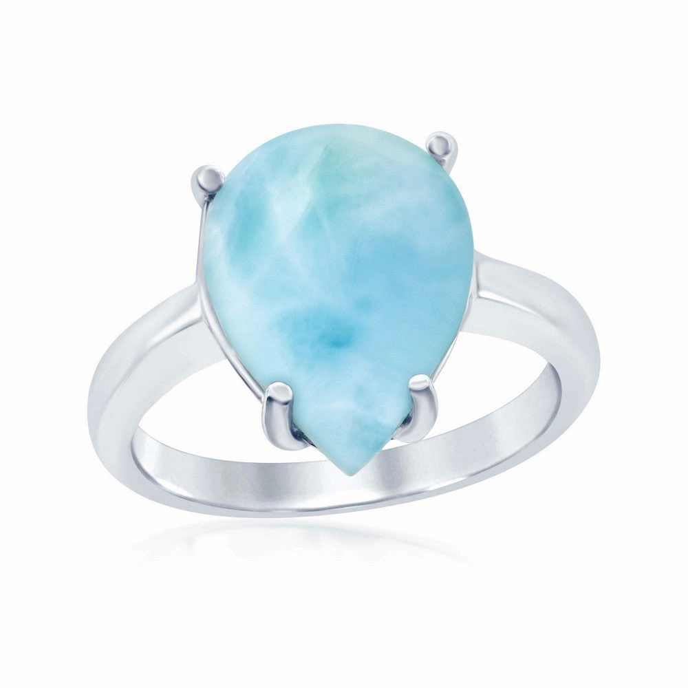 Sterling Silver Four-Prong Teardrop Larimar Ring, Size 9