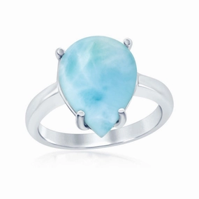Sterling Silver Four-Prong Teardrop Larimar Ring, Size 9