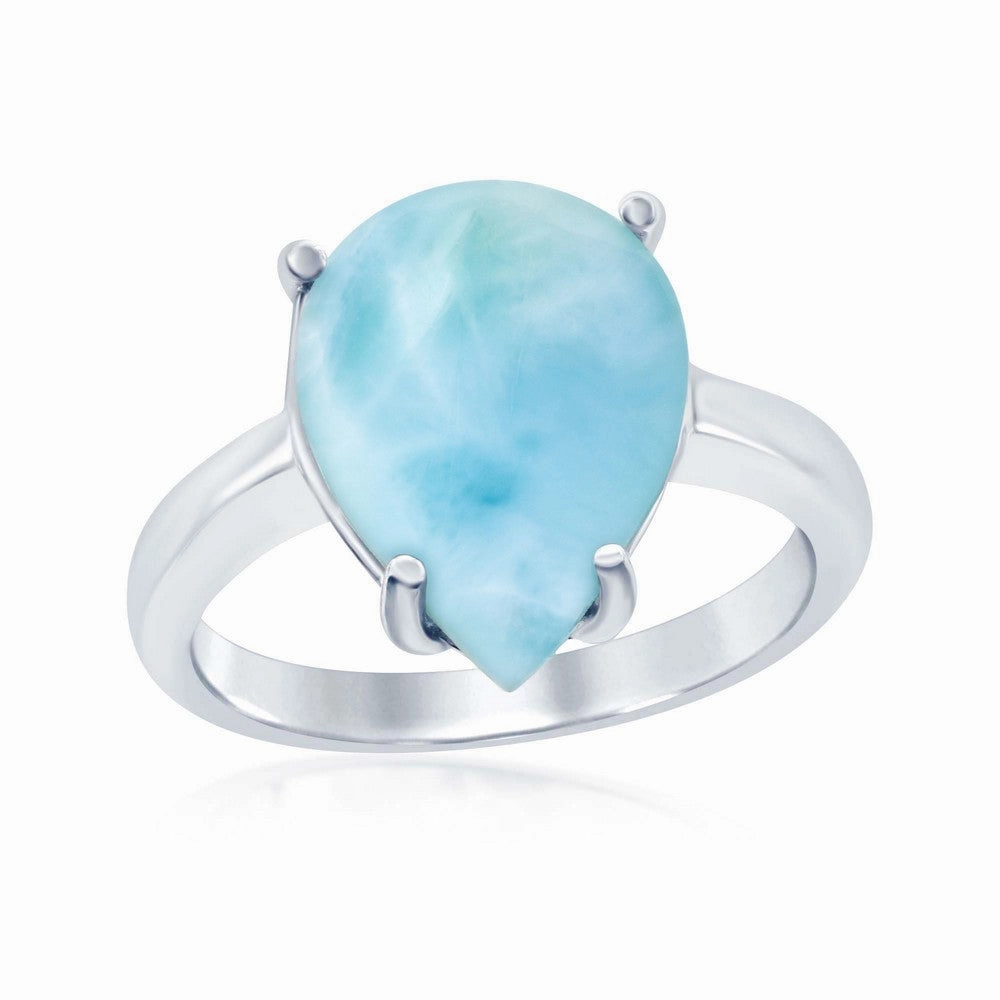 Sterling Silver Four-Prong Teardrop Larimar Ring, Size 9