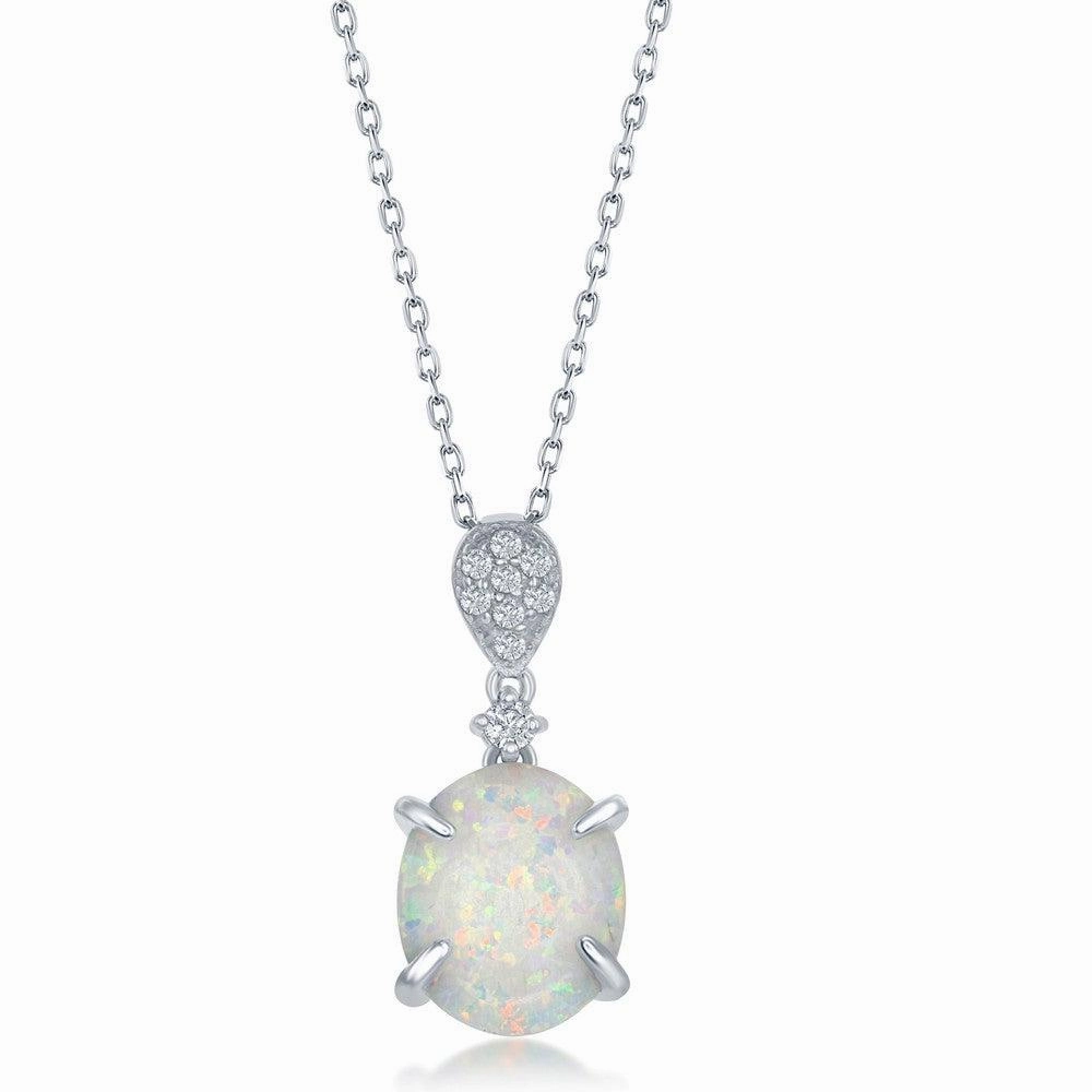 Sterling Silver Four-Prong White Inlay Opal Pendant