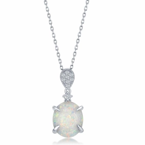 Sterling Silver Four-Prong White Inlay Opal Pendant
