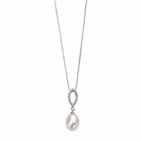 Sterling Silver Freshwater Pearl and CZ Pendant and Chain P3244W