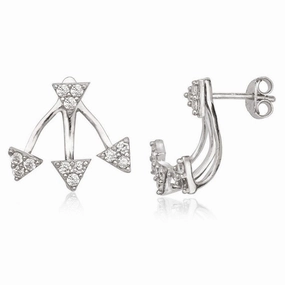 Sterling Silver Front Triangle CZ Back Earrings