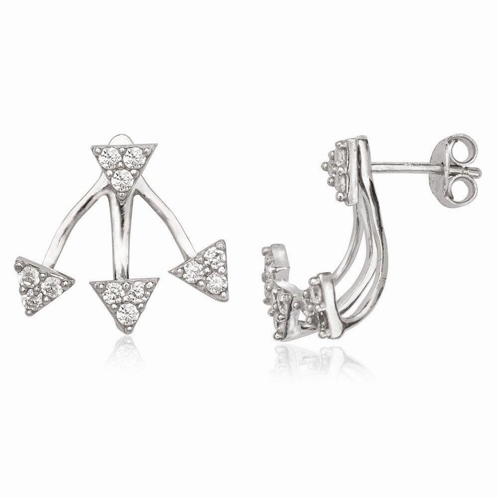Sterling Silver Front Triangle CZ Back Earrings