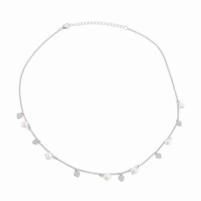 Sterling Silver FWP and Shiny Hearts Necklace
