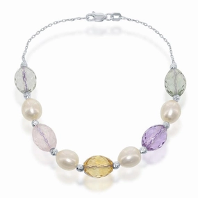 Sterling Silver FWP with Citrine and Amethyst Bracelet, 7.5"