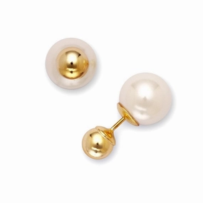 Sterling Silver Gold 6mm with White Pearl Earrings