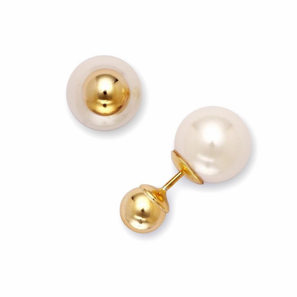 Sterling Silver Gold 6mm with White Pearl Earrings