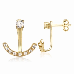 Sterling Silver Gold Back CZ Semi Circle Earrings