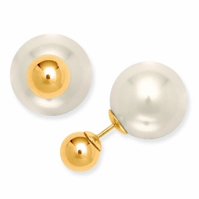 Sterling Silver Gold Bead with Pearl Back Earrings