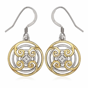 Sterling Silver Gold Circle with CZ Center Earrings